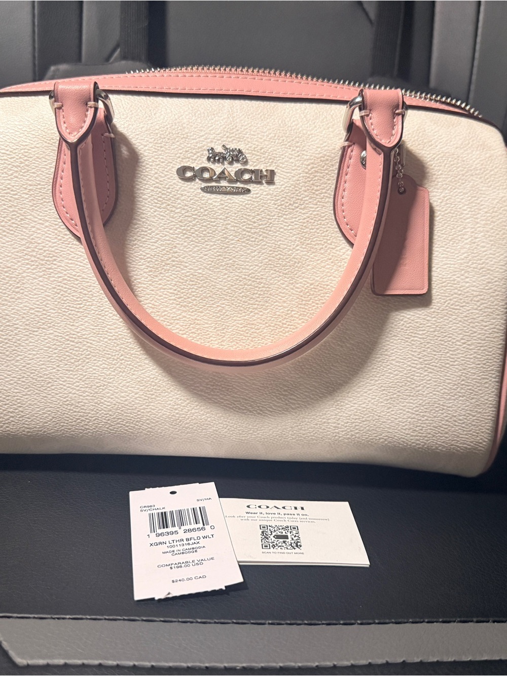 Coach Cream Satchel with Pink Trim and Handles